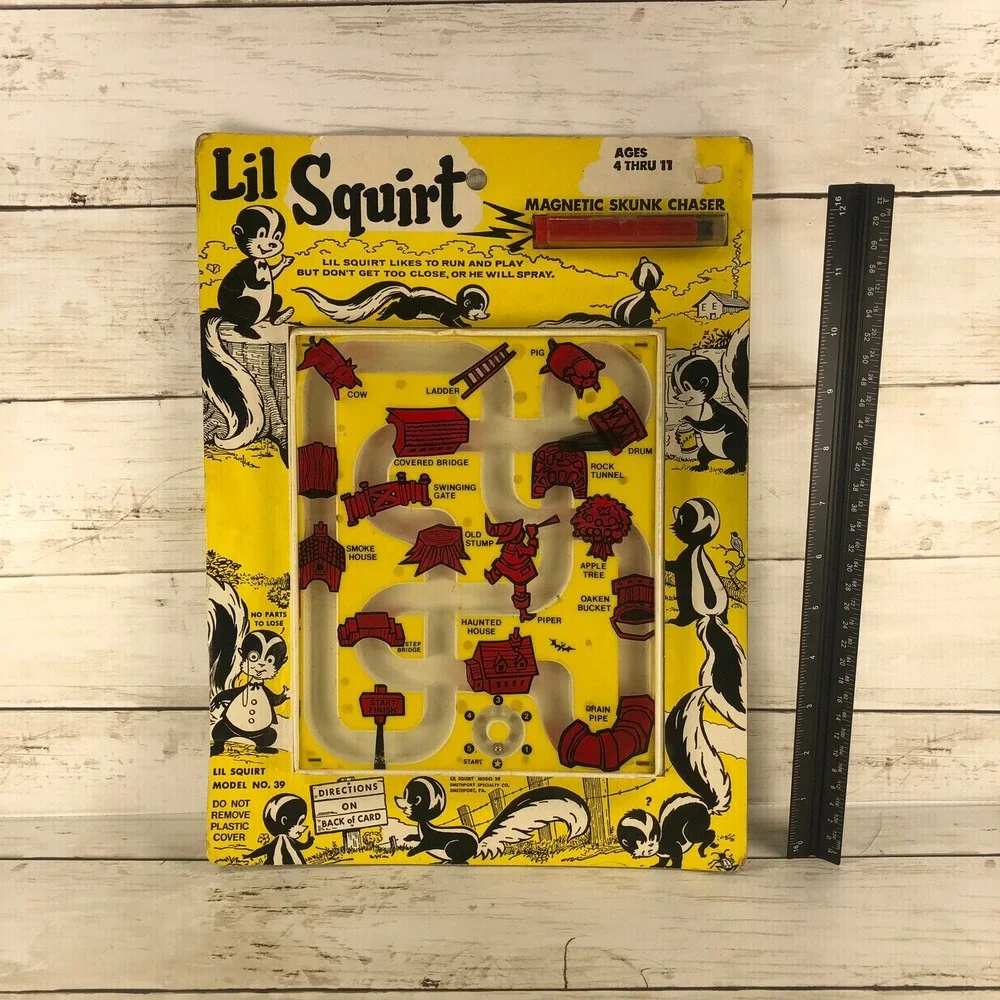 Vintage 1963 Smethport Lil Squirt Magnetic Skunk Chaser Game Model 39 Yellow